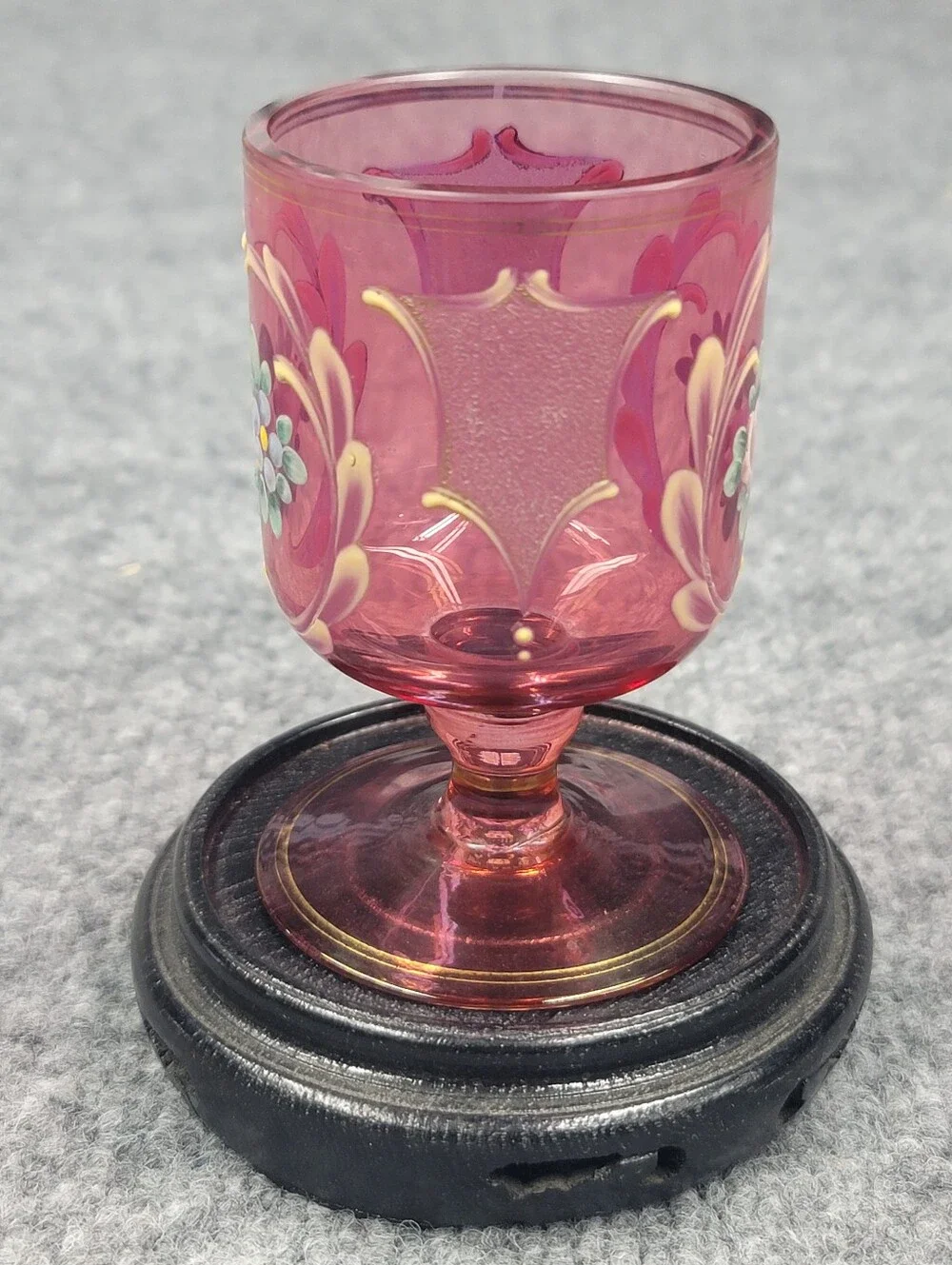 Victorian / Bohemian Cranberry Glass Hand Painted Demitasse Glass Moser?